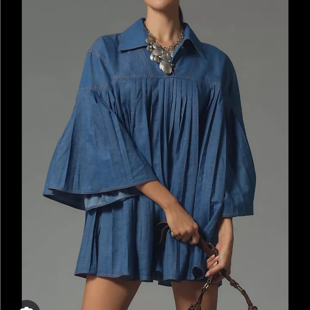 Anthropologie Blue Pleated Tunic dress - Forever That Girl Swing Dress